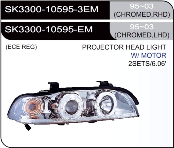 * [LAMP HEAD] 95-03   | BMW E39 КОМПЛЕКТ ПЕРЕДНИХ ФАР (линза, под корректор) | Кросс-Номер:SK3300-10595-3EM,SK3300-10595-EM.(CHROMED),BME3996-009H-N