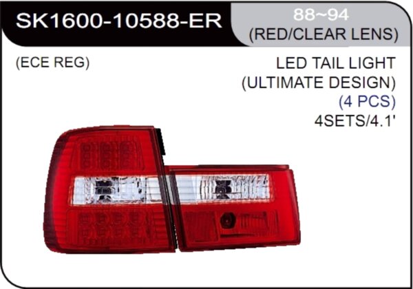 ** [LAMP BACK] 88-95   | BMW E34 КОМПЛЕКТ ЗАДНИХ ФОНАРЕЙ (светодиоды) | Кросс-Номер:SK1600-10588-ER.(RED/CLEAR LENS)