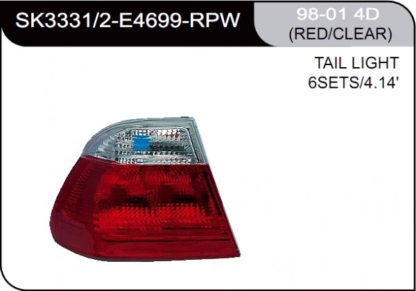 ** [LAMP BACK] 98-01   | BMW E46 4D КОМПЛЕКТ ЗАДНИХ ФОНАРЕЙ | Кросс-Номер:SK3331/2-E4699-RPW.(RED/CLEAR)