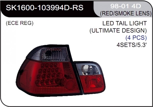** [LAMP BACK] 98-01   | BMW E46 4D КОМПЛЕКТ ЗАДНИХ ФОНАРЕЙ | Кросс-Номер:SK1600-103994D-RS.(RED/SMOKE LENS)