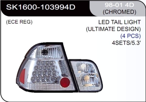 ** [LAMP BACK] 98-01   | BMW E46 4D КОМПЛЕКТ ЗАДНИХ ФОНАРЕЙ (светодиоды) | Кросс-Номер:SK1600-103994D.(CHROMED)