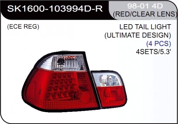 ** [LAMP BACK] 98-01   | BMW E46 4D КОМПЛЕКТ ЗАДНИХ ФОНАРЕЙ (светодиоды) | Кросс-Номер:SK1600-103994D-R.(RED/CLEAR LENS)