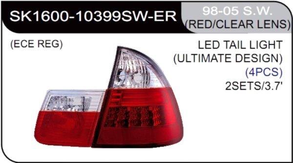 ** [LAMP BACK] 98-05   | BMW E46 (универсал) КОМПЛЕКТ ЗАДНИХ ФОНАРЕЙ (светодиоды) | Кросс-Номер:SK1600-10399SW-ER.(RED/CLEAR LENS)