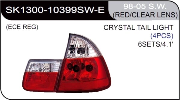 ** [LAMP BACK] 98-05   | BMW E46 (универсал) КОМПЛЕКТ ЗАДНИХ ФОНАРЕЙ (хрустальные) | Кросс-Номер:SK1300-10399SW-E.(RED/CLEAR LENS)