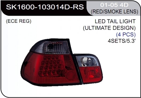 ** [LAMP BACK] 01-05   | BMW E46 4D КОМПЛЕКТ ЗАДНИХ ФОНАРЕЙ (светодиоды) | Кросс-Номер:SK1600-103014D-RS.(RED/SMOKE LENS)