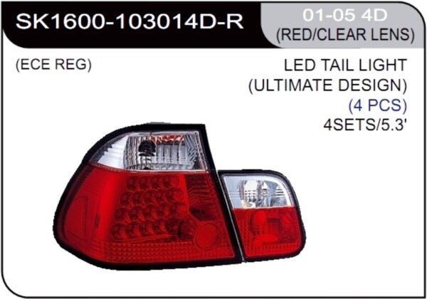 ** [LAMP BACK] 01-05   | BMW E46 4D КОМПЛЕКТ ЗАДНИХ ФОНАРЕЙ (светодиоды) | Кросс-Номер:SK1600-103014D-R.(RED/CLEAR LENS)