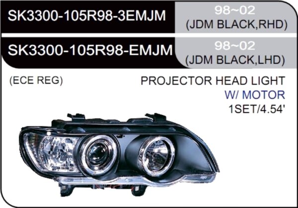 * [LAMP HEAD] 98-02   | BMW X5 E53 КОМПЛЕКТ ПЕРЕДНИХ ФАР (линза, под корректор) | Кросс-Номер:SK3300-105R98-EMJM,SK3300-105R98-3EMJM.(JDM BLACK)