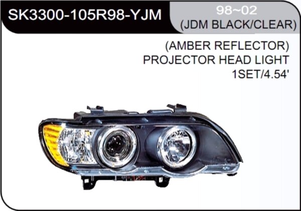 * [LAMP HEAD] 98-02   | BMW X5 E53 КОМПЛЕКТ ПЕРЕДНИХ ФАР (линза) | Кросс-Номер:SK3300-105R98-YJM.(JDM BLACK/CLEAR)