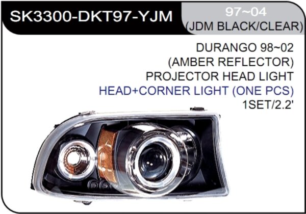 * [LAMP HEAD] 98-02   | DODGE DURANGO КОМПЛЕКТ ПЕРЕДНИХ ФАР (линза) | Кросс-Номер:SK3300-DKT97-YJM.(JDM BLACK/CLEAR)