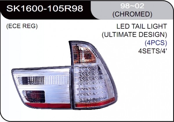 ** [LAMP BACK] 98-02   | BMW X5 E53 КОМПЛЕКТ ЗАДНИХ ФОНАРЕЙ (светодиоды) | Кросс-Номер:SK1600-105R98.(CHROMED)