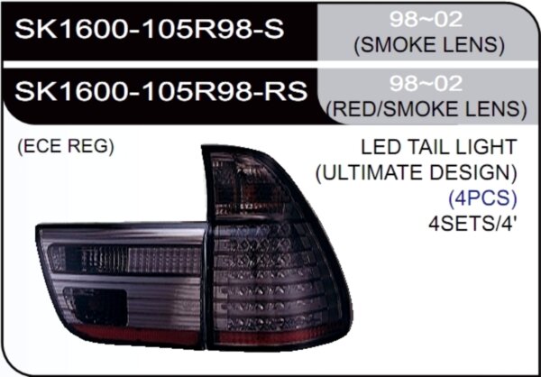 ** [LAMP BACK] 98-02   | BMW X5 E53 КОМПЛЕКТ ЗАДНИХ ФОНАРЕЙ (светодиоды) | Кросс-Номер:SK1600-105R98-RS (RED/SMOKE LENS),SK1600-105R98-S(SMOKE LENS).