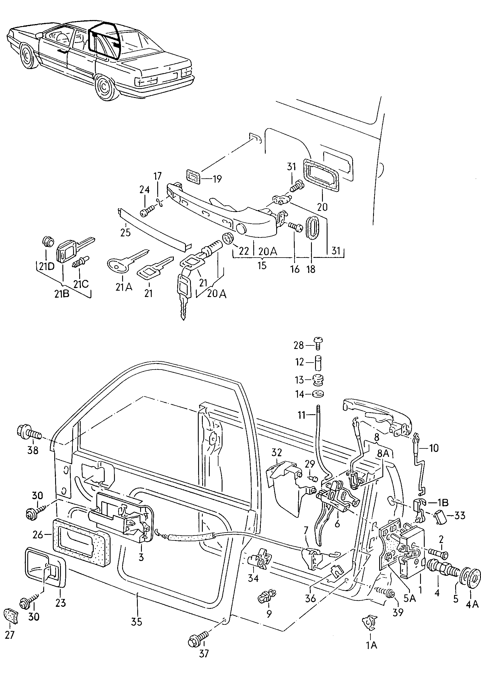 Схема ЕТКА Audi Замок Двери;Pычаг Привода Дверного Замка;Pучка.
