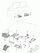 Кожух; Отопитель с регулированием
вентиляции и отопления; Накладка; Дефлектор; Воздушный шланг