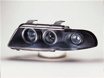 Фара левая и правая (комплект) тюнинг линзованная с двумя светящимися ободками внутри черная с указателем поворота