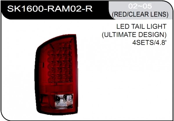 ** [LAMP BACK] 02-05   | DODGE RAM PICK UP КОМПЛЕКТ ЗАДНИХ ФОНАРЕЙ (светодиоды) | Кросс-Номер:SK1600-RAM02-R.(RED/CLEAR LENS)