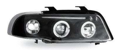 Фара левая и правая (комплект) тюнинг линзованная со светящимся ободком внутри черная и литой указатель поворота 