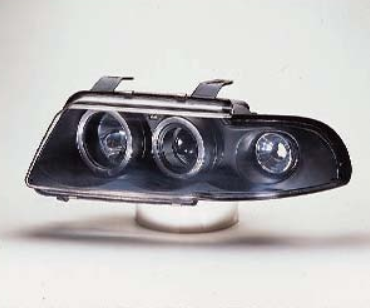 Фара левая и правая (комплект) тюнинг линзованная с двумя светящимися ободками внутри черная и литой указатель поворота