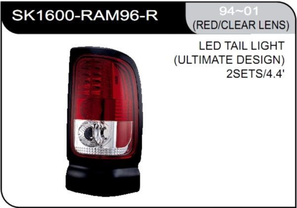 ** [LAMP BACK] 94-01   | DODGE RAM PICK UP КОМПЛЕКТ ЗАДНИХ ФОНАРЕЙ (светодиоды) | Кросс-Номер:SK1600-RAM96-R.(RED/CLEAR LENS)
